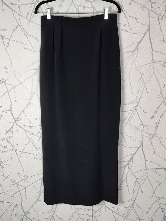 Vintage Dresses & Skirts - Ann Ciona VTG Black 100% Silk Crepe Pleated Front Maxi Skirt